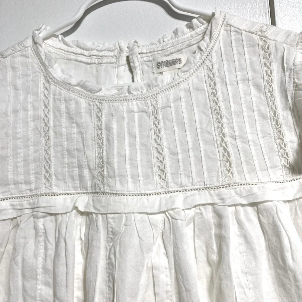 GYMBOREE Cream White Cap Ruffle Sleeves Babydoll Top Girls Large 10 12